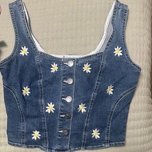 Love Tree Blue Denim Daisy Crop Top